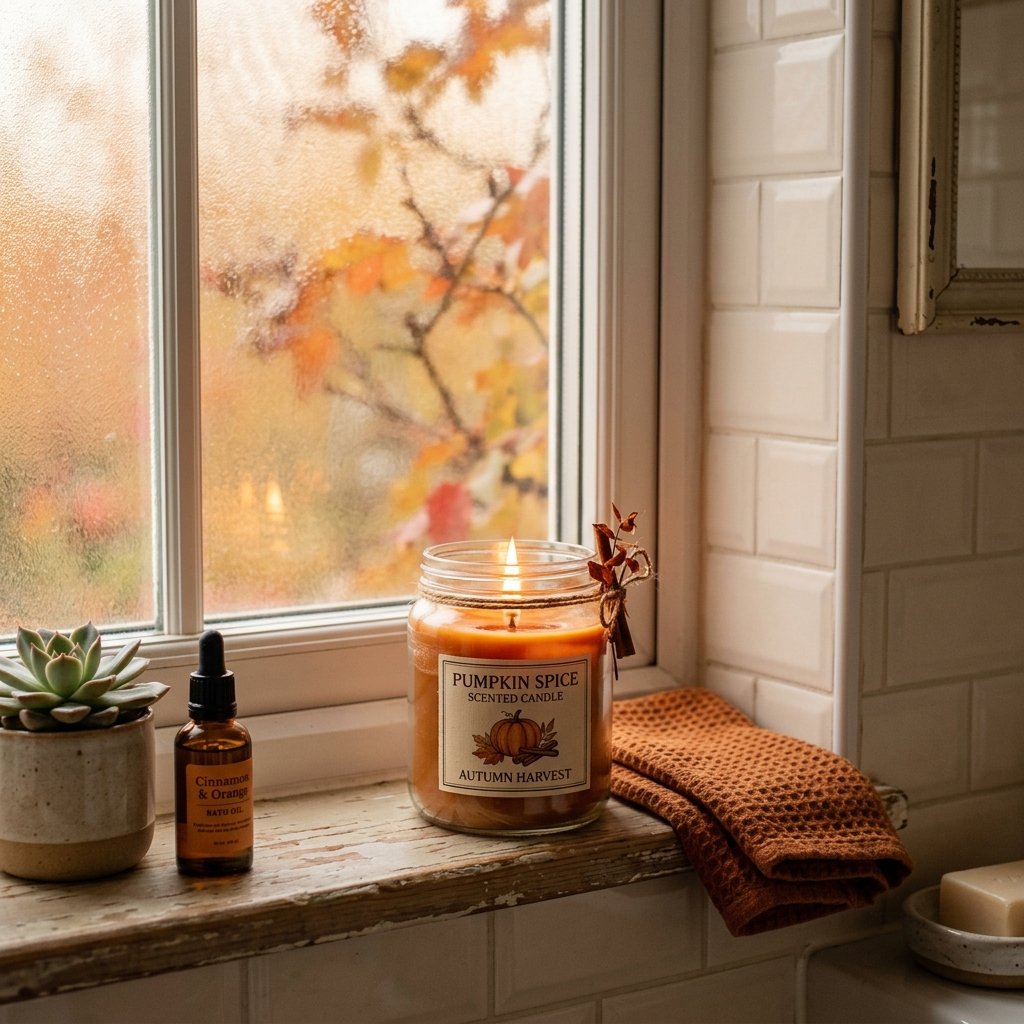 30 Fall Bathroom Decor Ideas Small Bathroom, Big Fall Vibes 3 Pumpkin Spice Scented Candle Ideas