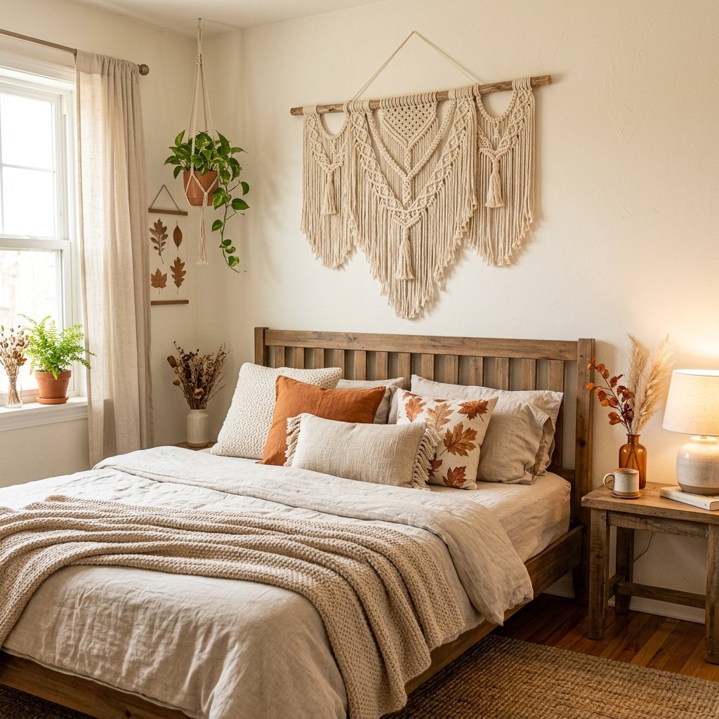 30 Fall Bedroom Ideas That Bring Cozy Autumn Vibes Into Your Space 23 Textured Macrame Wall Hanging Ideas
