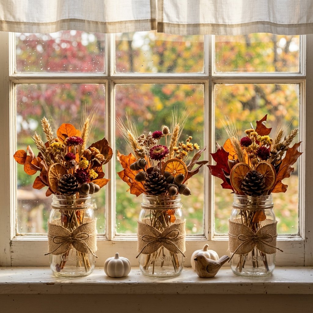 30 Fall Kitchen Window Decor Ideas That Feel Cozy & Bright 21 Themed Mason Jar Fall Kitchen Window Decore