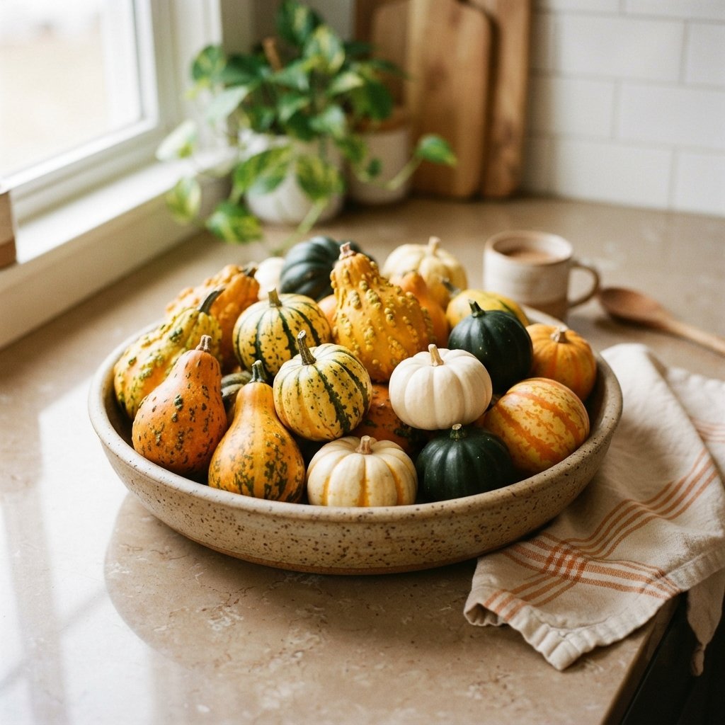 30 Fall Kitchen Countertop Decor Ideas: Cozy Inspiration for Every Style 7 Mini Gourd Arrangement Fall Kitchen Countertop Decor