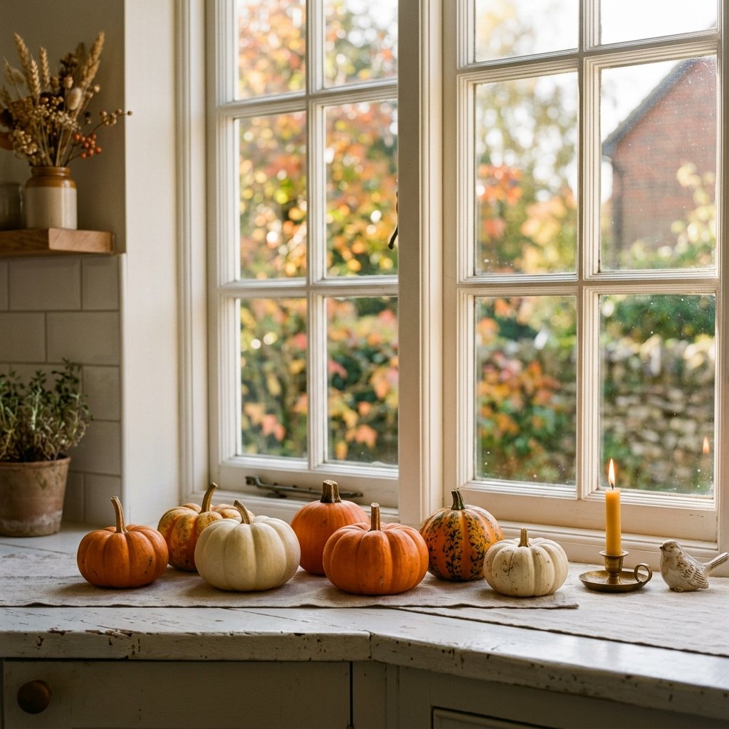 30 Fall Kitchen Window Decor Ideas That Feel Cozy & Bright 5 Mini Pumpkin Window Sill Ideas