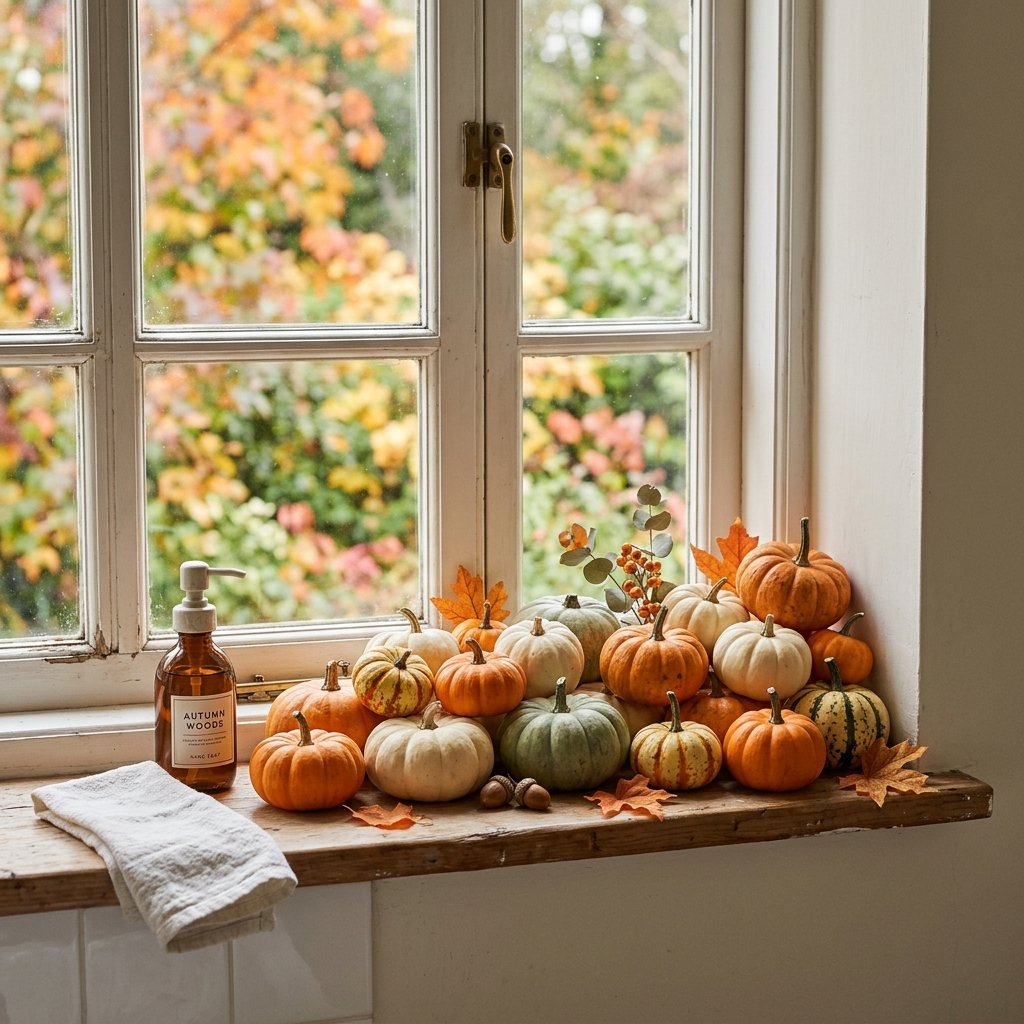 30 Fall Bathroom Decor Ideas: Cozy, Creative & Pinterest Worthy 16 Mini Pumpkin Display Fall Bathroom Decore