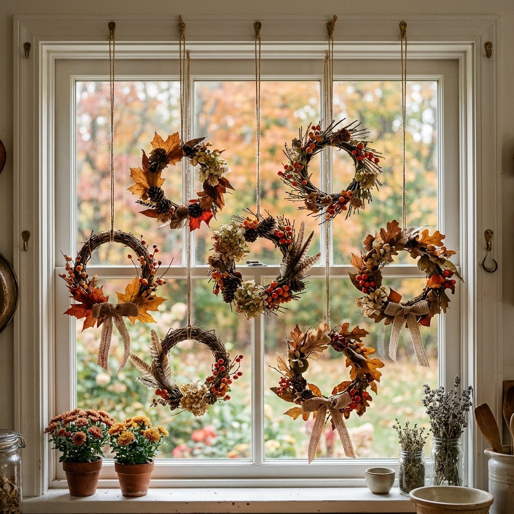 30 Fall Kitchen Window Decor Ideas That Feel Cozy & Bright 22 Autumn Wreath Hanging Ideas