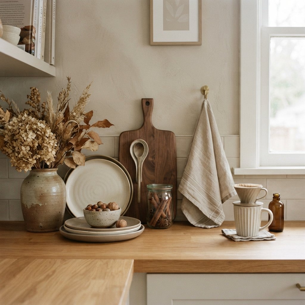 30 Fall Kitchen Countertop Decor Ideas: Cozy Inspiration for Every Style 11 Neutral Tone Decor Fall Kitchen Countertop Decor