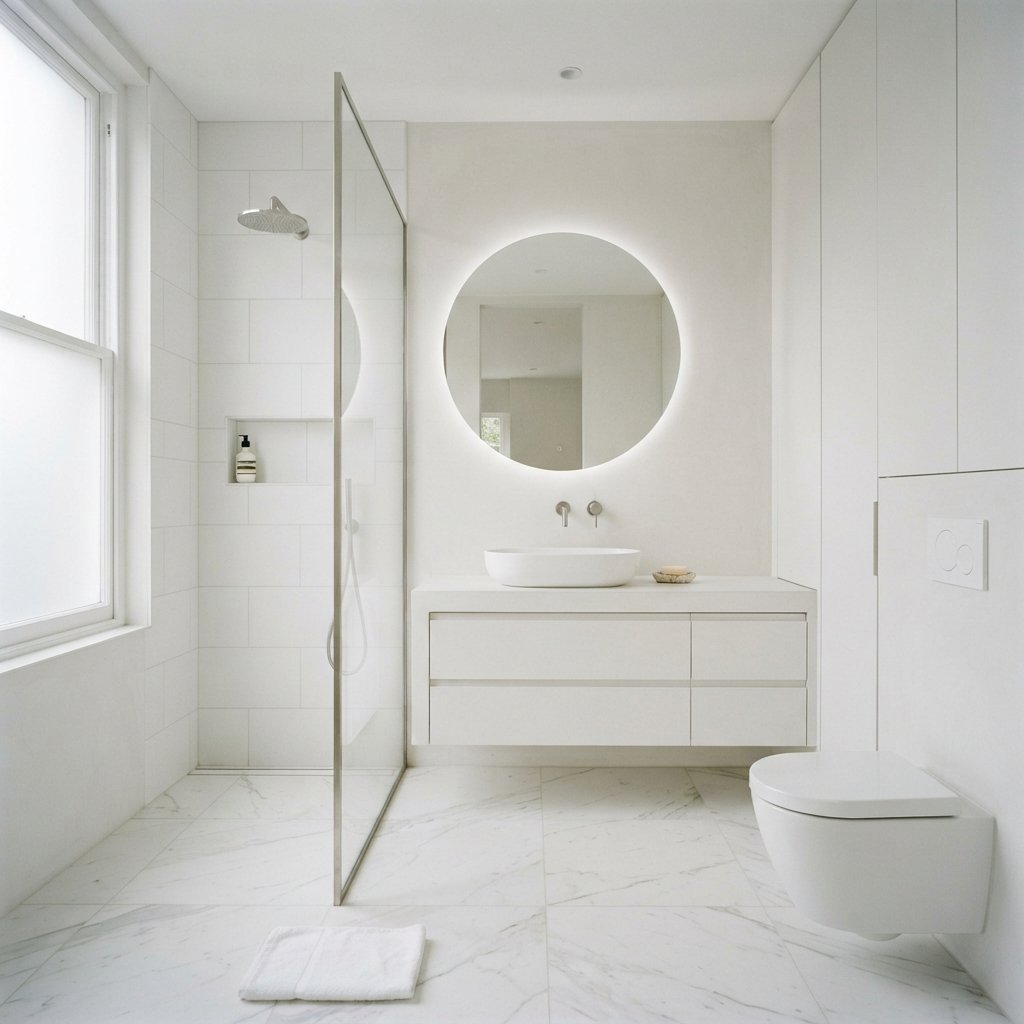 30 Stunning White Bathroom Ideas That Create a Bright & Luxurious Space 21 Minimalist White Bathroom Ideas