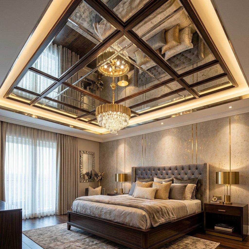 30 Bedroom Fall Ceiling Designs Ideas: for Modern and Cozy Spaces 19 Mirror Panel Ceiling Ideas