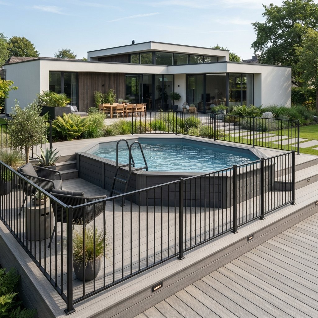 30 Above Ground Pool Deck Ideas to Transform Your Backyard 22 Modern Above Ground Pool Deck Ideas