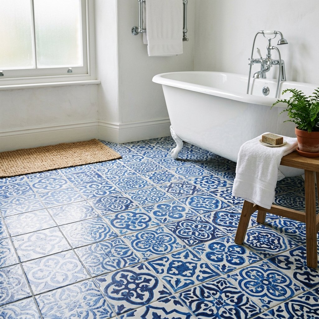 30 Bathroom Flooring Ideas That Bring Fresh Life to Any Space 9 Patterned Tile Bathroom Flooring Ideas