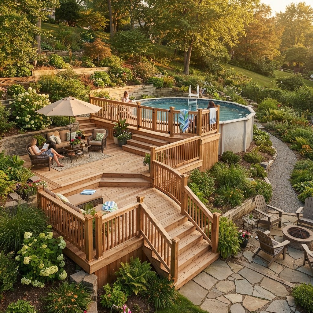 30 Above Ground Pool Deck Ideas to Transform Your Backyard 3 Multi Level Deck Ideas