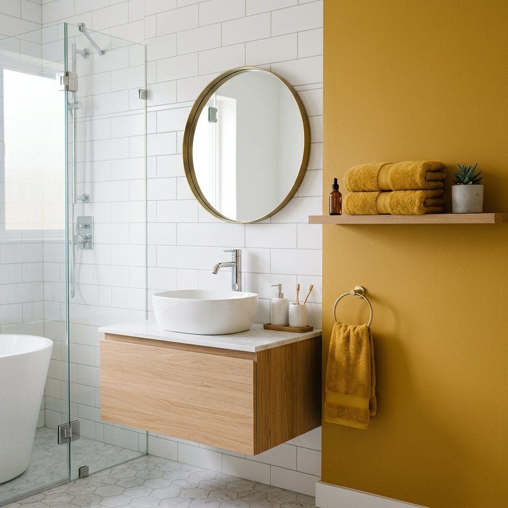 Fall Bathroom Bloxburg Ideas: 30 Cozy Autumn Inspiration Picks 22 Mustard Yellow Accent Bathroom Ideas