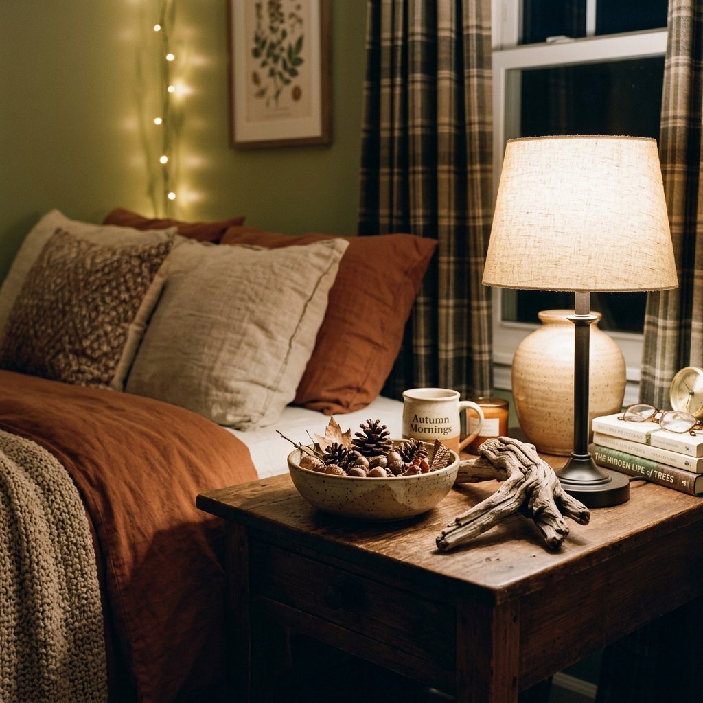 30 Fall Bedroom Ideas That Bring Cozy Autumn Vibes Into Your Space 24 Woodland Inspired Nightstand Decor Ideas