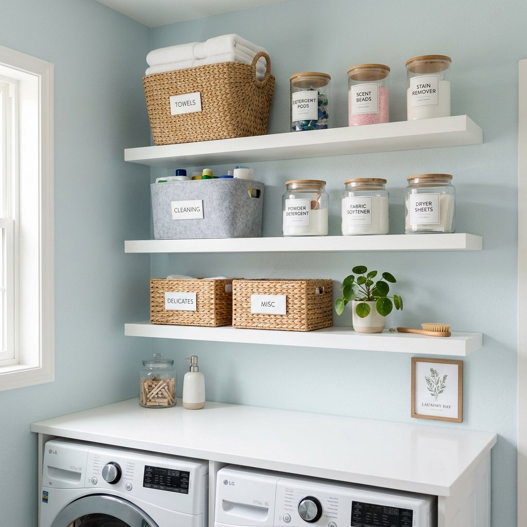 30 Tiny Laundry Room Ideas: That Prove Small Spaces Can Shine 4 Open Shelving Storage Tiny Laundry Room Ideas