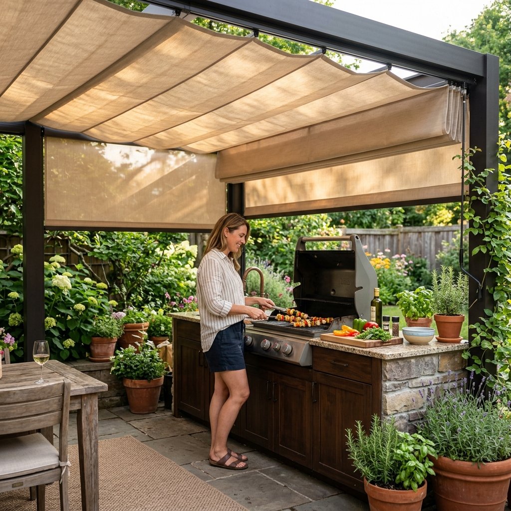 30 Smart Outdoor Kitchen Ideas for Comfortable Outdoor Cooking 26 Shade Structure Outdoor Kitchen Ideas