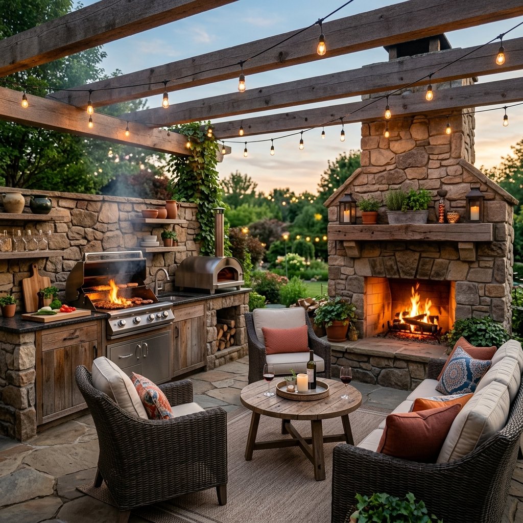 30 Smart Outdoor Kitchen Ideas for Comfortable Outdoor Cooking 27 Outdoor Kitchen with Fireplace Ideas