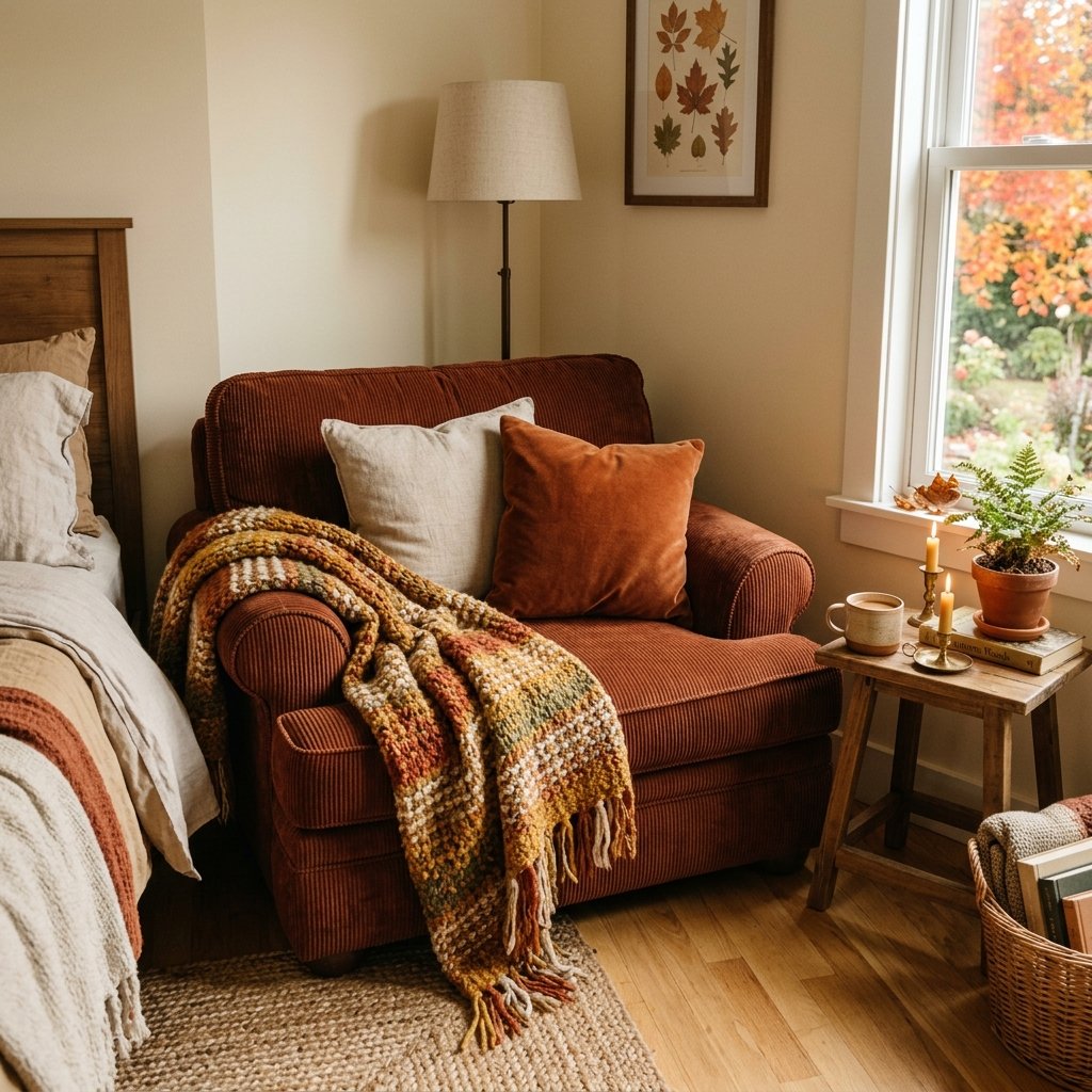 30 Cozy Fall Bedroom Ideas You'll Be Obsessed With This Autumn 17 Cozy Fall Bedroom Oversized Armchair Idea