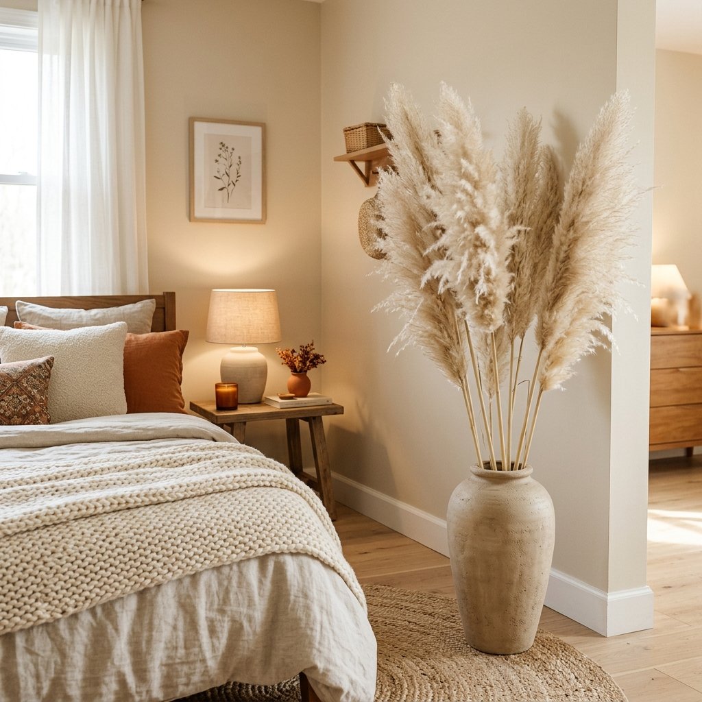 30 Cozy Fall Bedroom Ideas You'll Be Obsessed With This Autumn 21 Pampas Grass Decor Idea