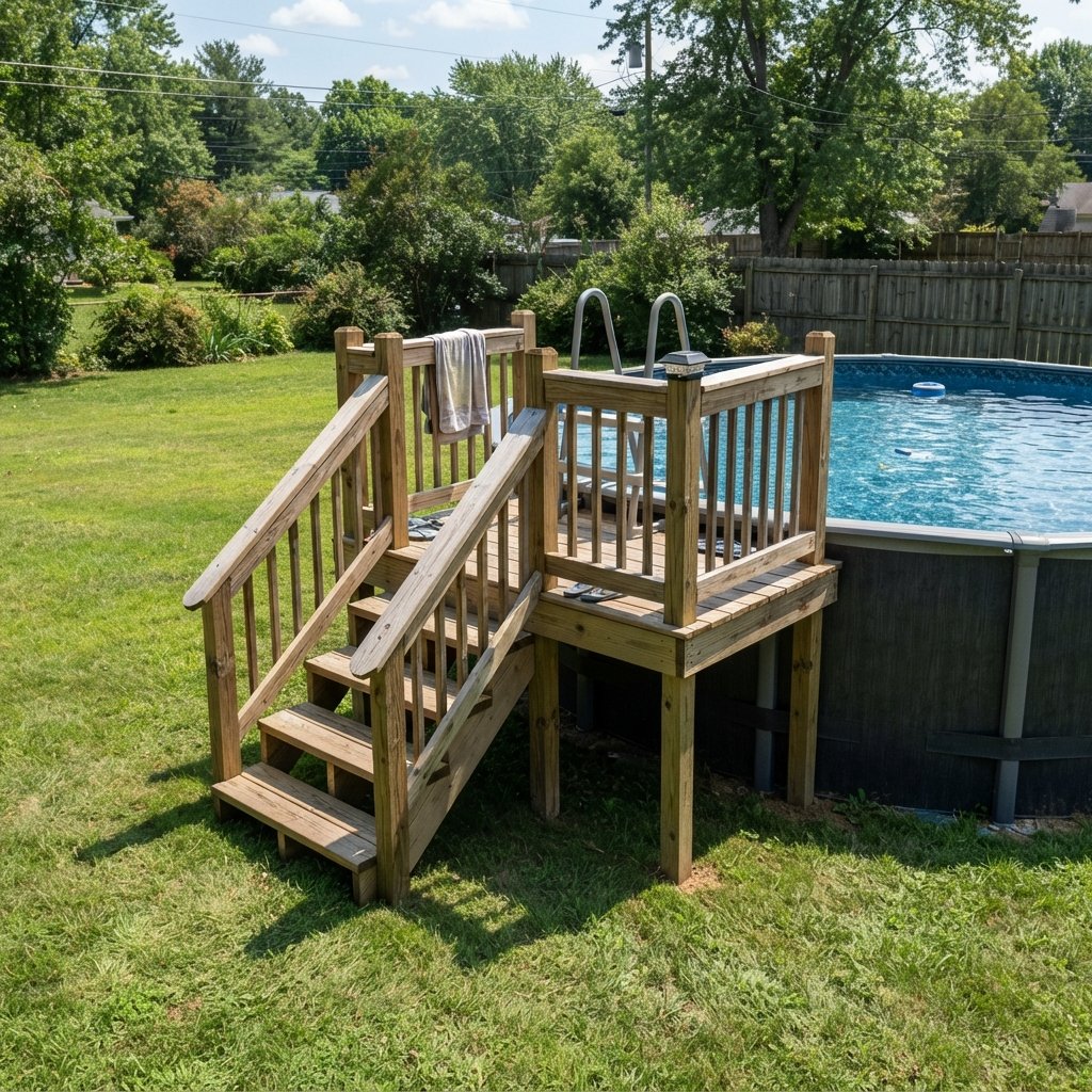 30 Above Ground Pool Deck Ideas to Transform Your Backyard 9 Partial Above Ground Pool Deck Ideas