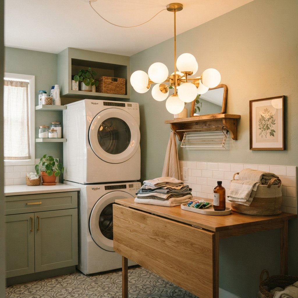 30 Tiny Laundry Room Ideas: That Prove Small Spaces Can Shine 23 Statement Light Fixture Tiny Laundry Room Ideas
