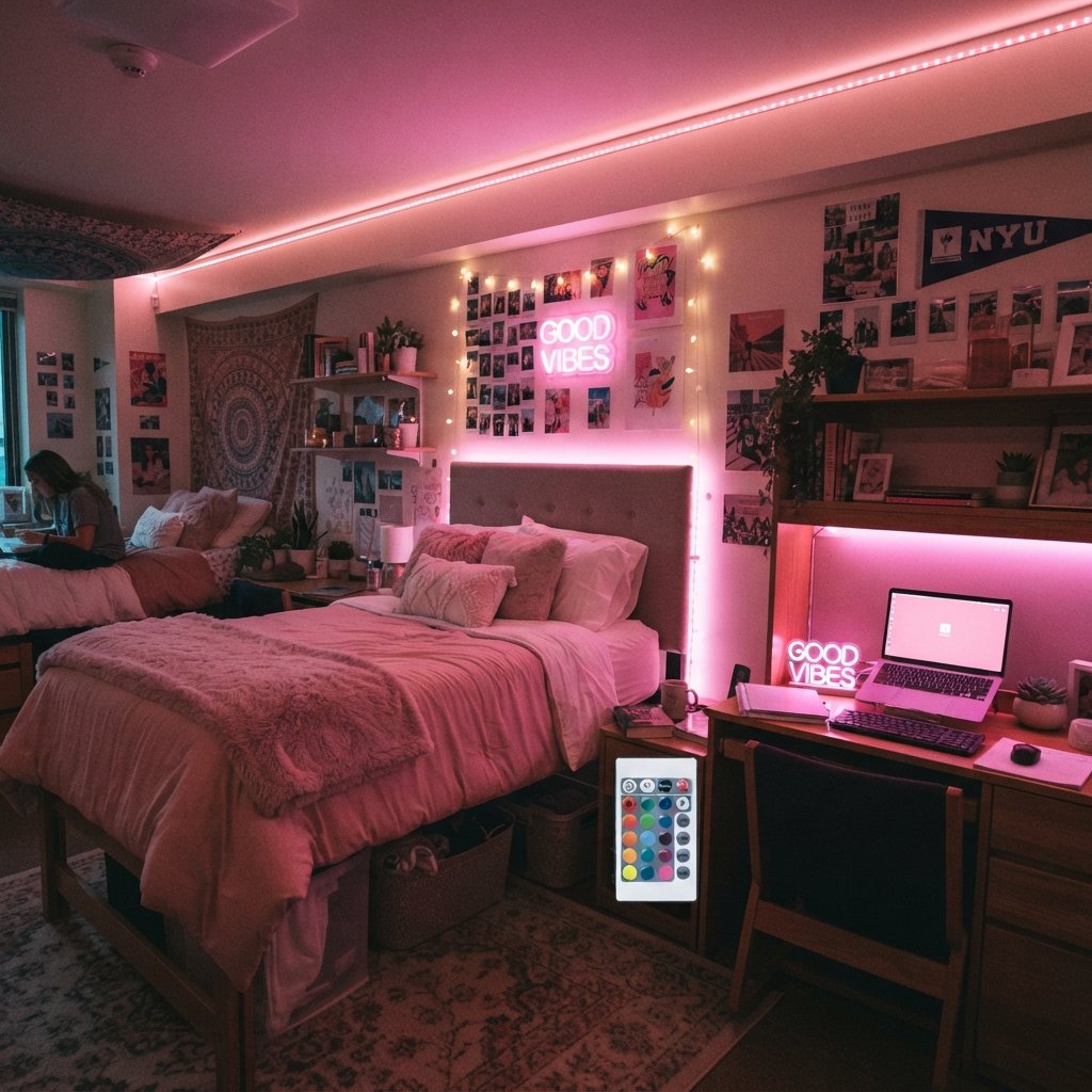 LED Light Pink Dorm Room Ideas
