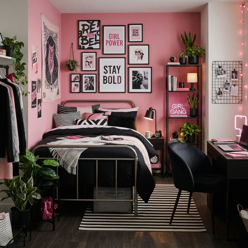 Black and Pink Dorm Room Ideas