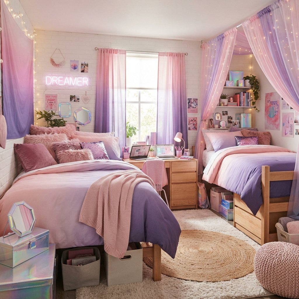 Purple and Pink Dorm Room Ideas
