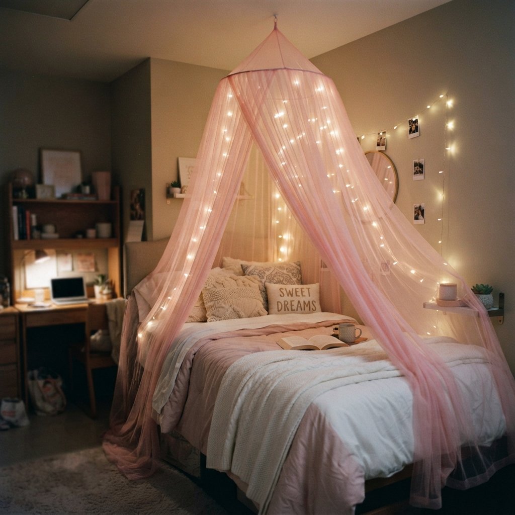 Bed Canopy Pink Dorm Room Ideas