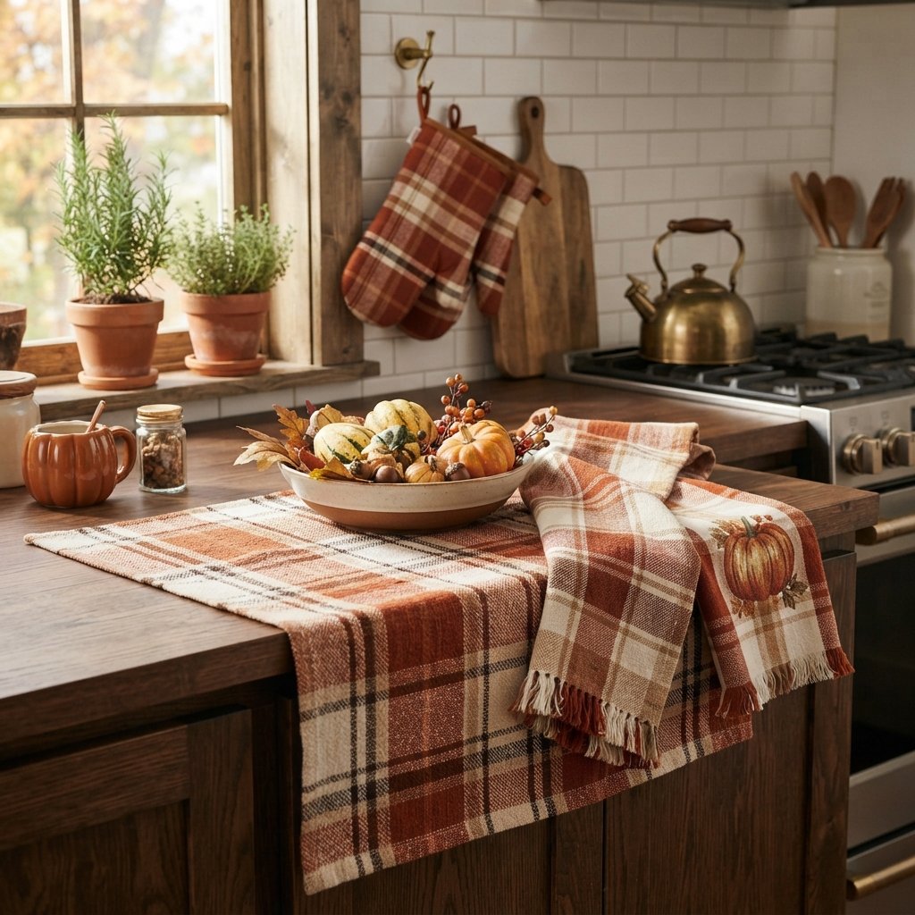 30 Fall Kitchen Ideas: To Warm Up Your Space This Season 9 Plaid Kitchen Linen Fall Kitchen