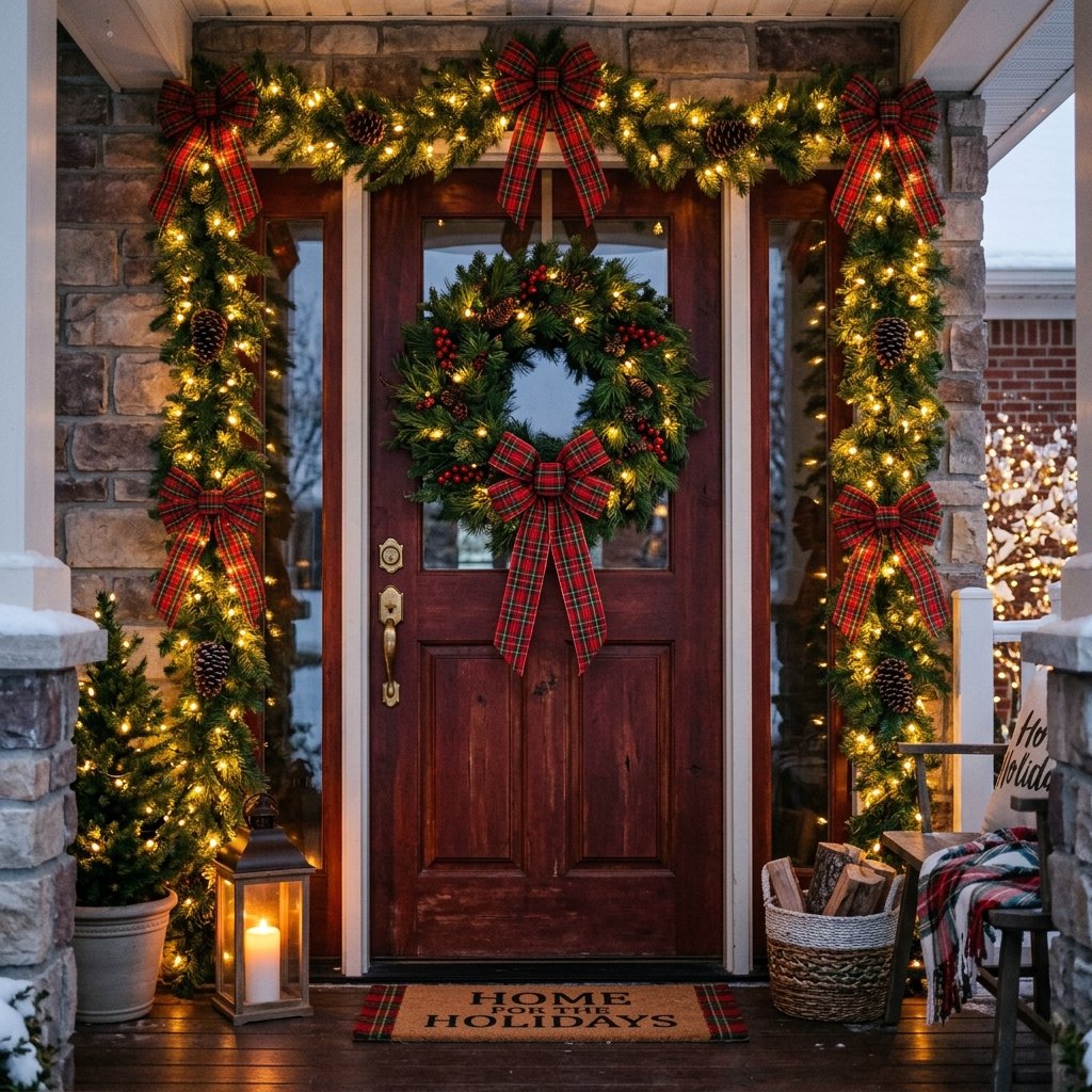 30 Modern Front Porch Christmas Decor Ideas: to Elevate Your Holiday Home 14 Plaid Ribbon Decor Ideas