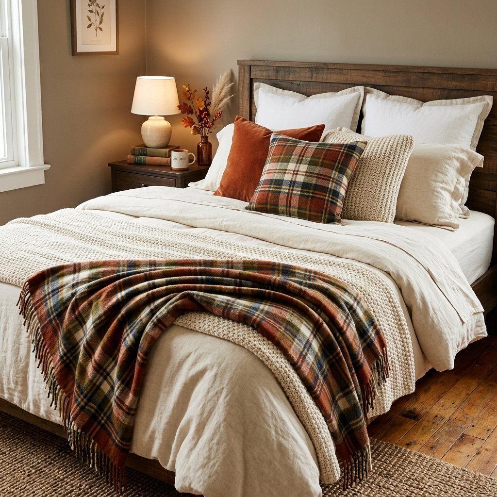 30 Aesthetic Fall Bedroom Ideas for a Cozy Autumn Vibe 8 Fall Bedroom Plaid Pattern Ideas