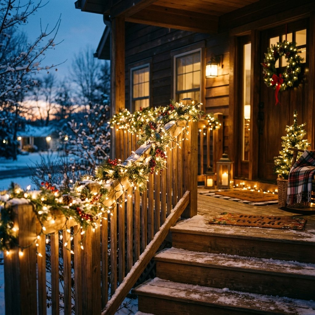 30 Modern Front Porch Christmas Decor Ideas: to Elevate Your Holiday Home 3 Twinkle Light Garland Ideas