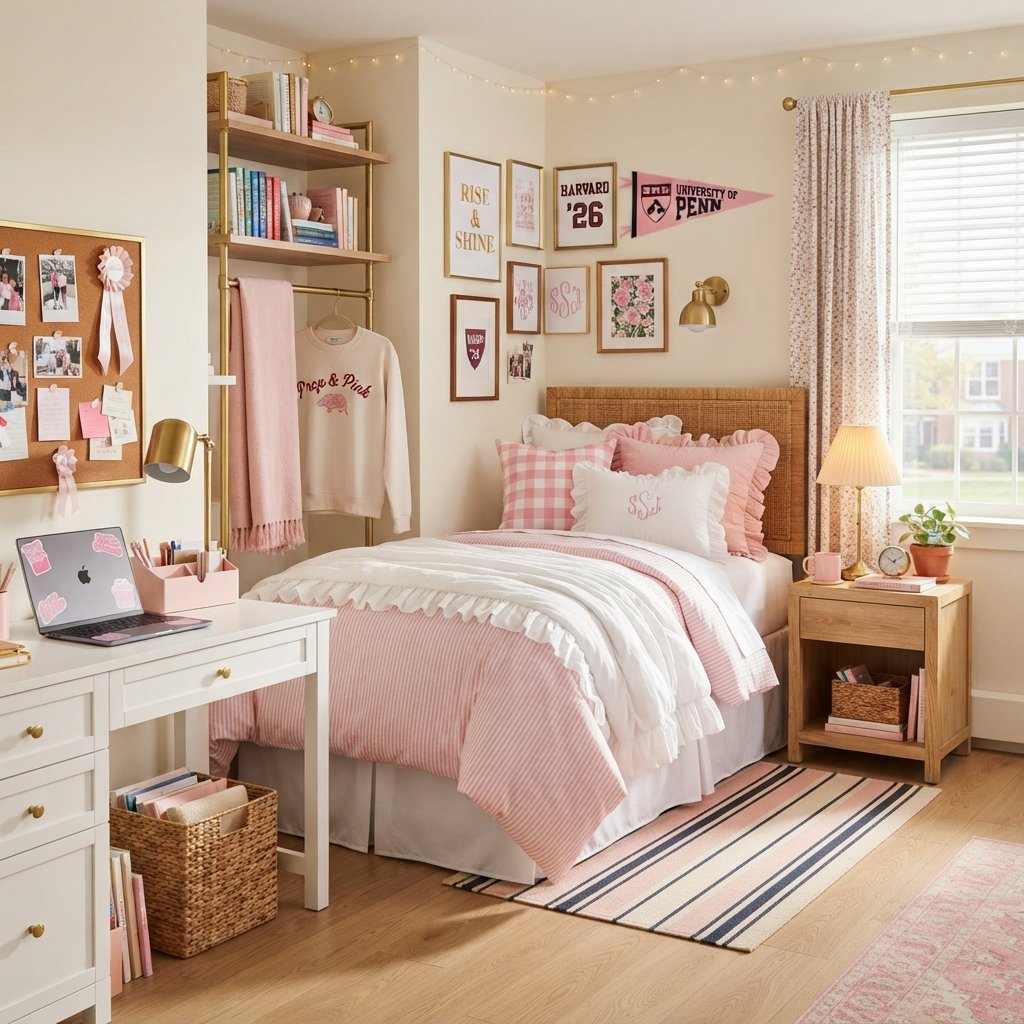 Preppy Pink Dorm Room Ideas