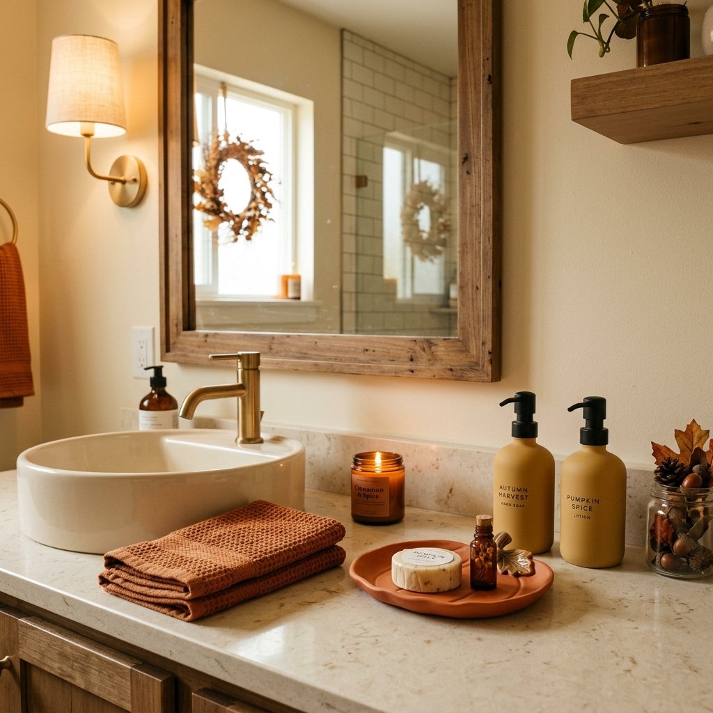 30 Fall Themed Bathroom Ideas: A Complete Guide to Cozy Autumn Style 3 Pumpkin Spice Bathroom Accents