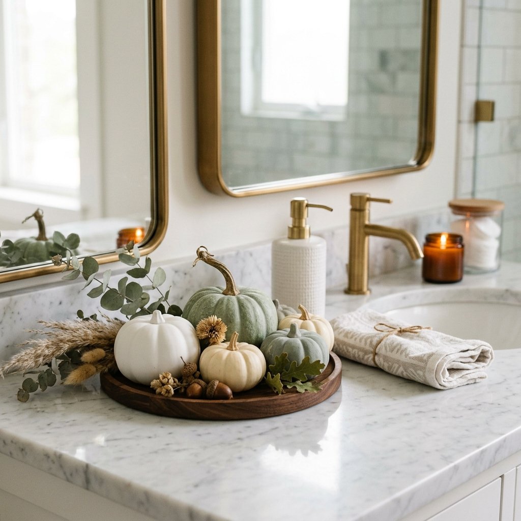 30 Fall Bathroom Decor Ideas Small Bathroom, Big Fall Vibes 15 Mini Pumpkin Display Ideas