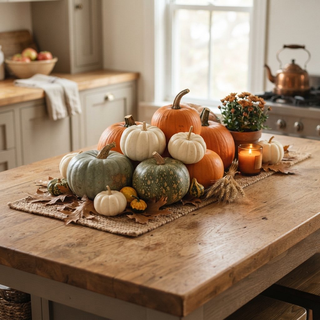 30 Fall Kitchen Island Decor Ideas: To Warm Up Your Home This Season 2 Pumpkin Centerpiece Fall Kitchen Island Decor