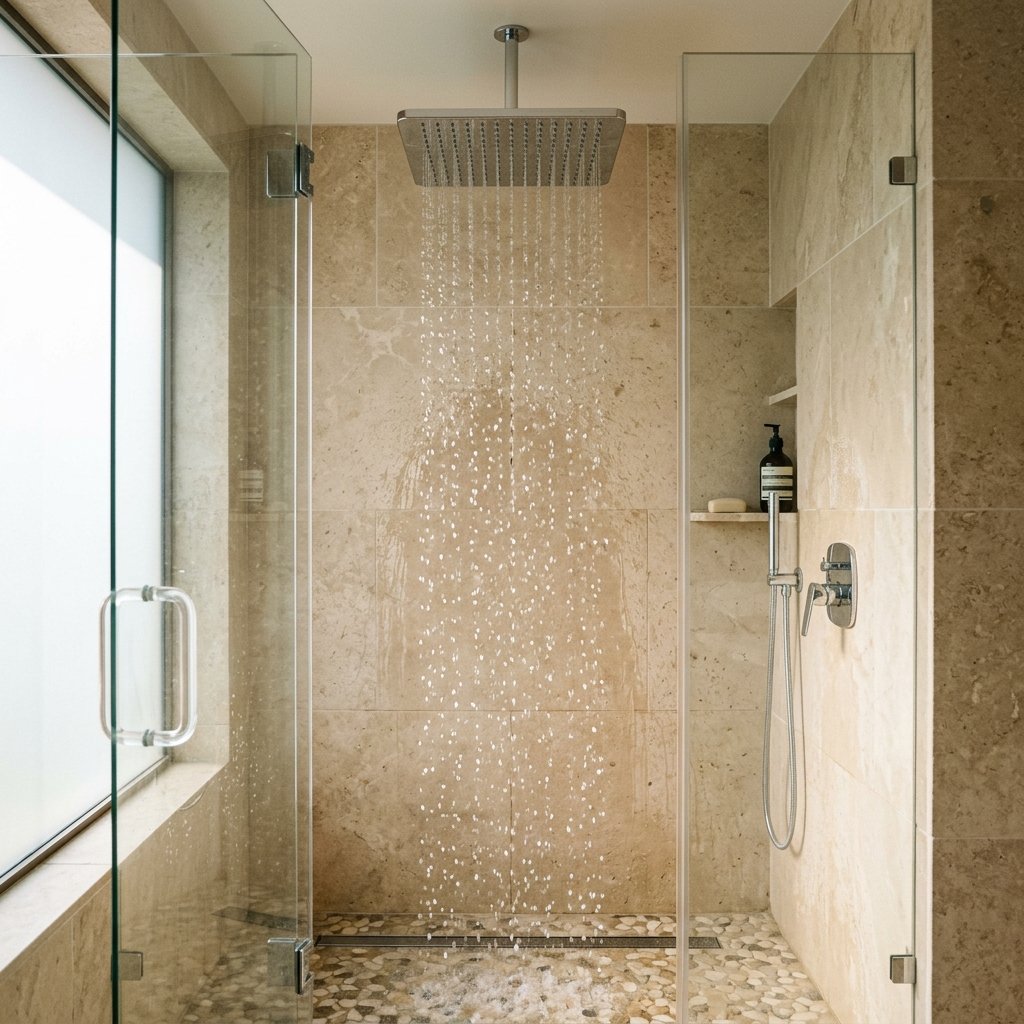 30 Luxury Spa Bathroom Ideas for the Ultimate Self Care Experience 3 Rainfall Shower Spa Bathroom Ideas