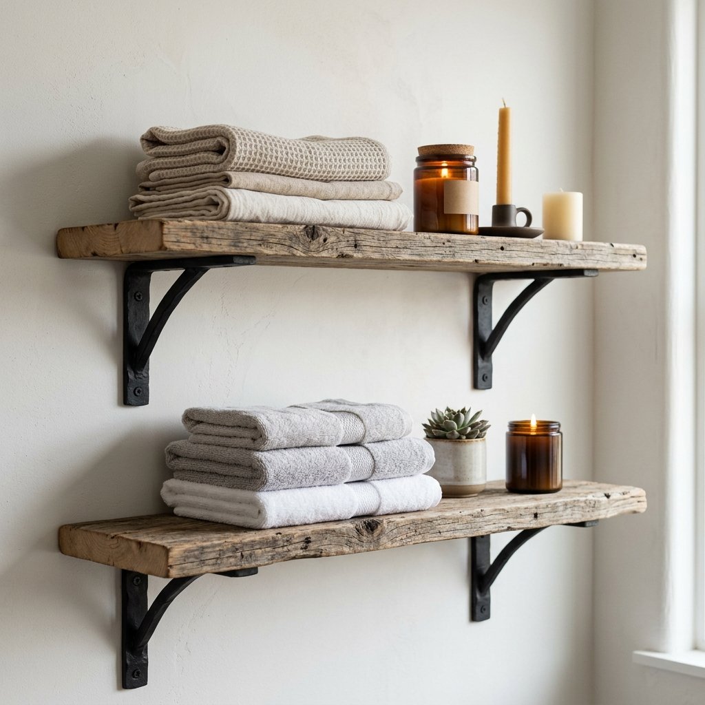 30 Stunning Farmhouse Bathroom Ideas to Create a Cozy Luxury Retreat 24 Reclaimed Wood Shelf Ideas