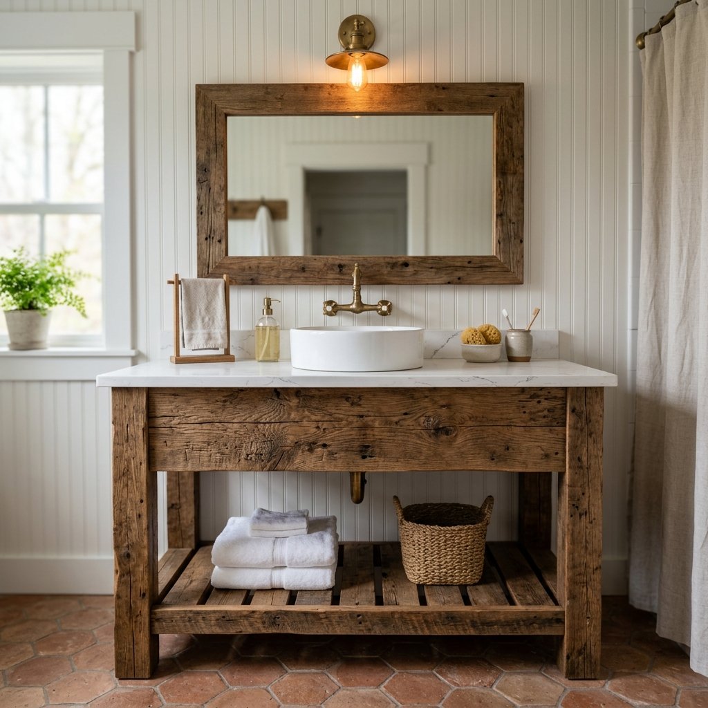 30 Stunning Farmhouse Bathroom Ideas to Create a Cozy Luxury Retreat 6 Rustic Vanity Ideas