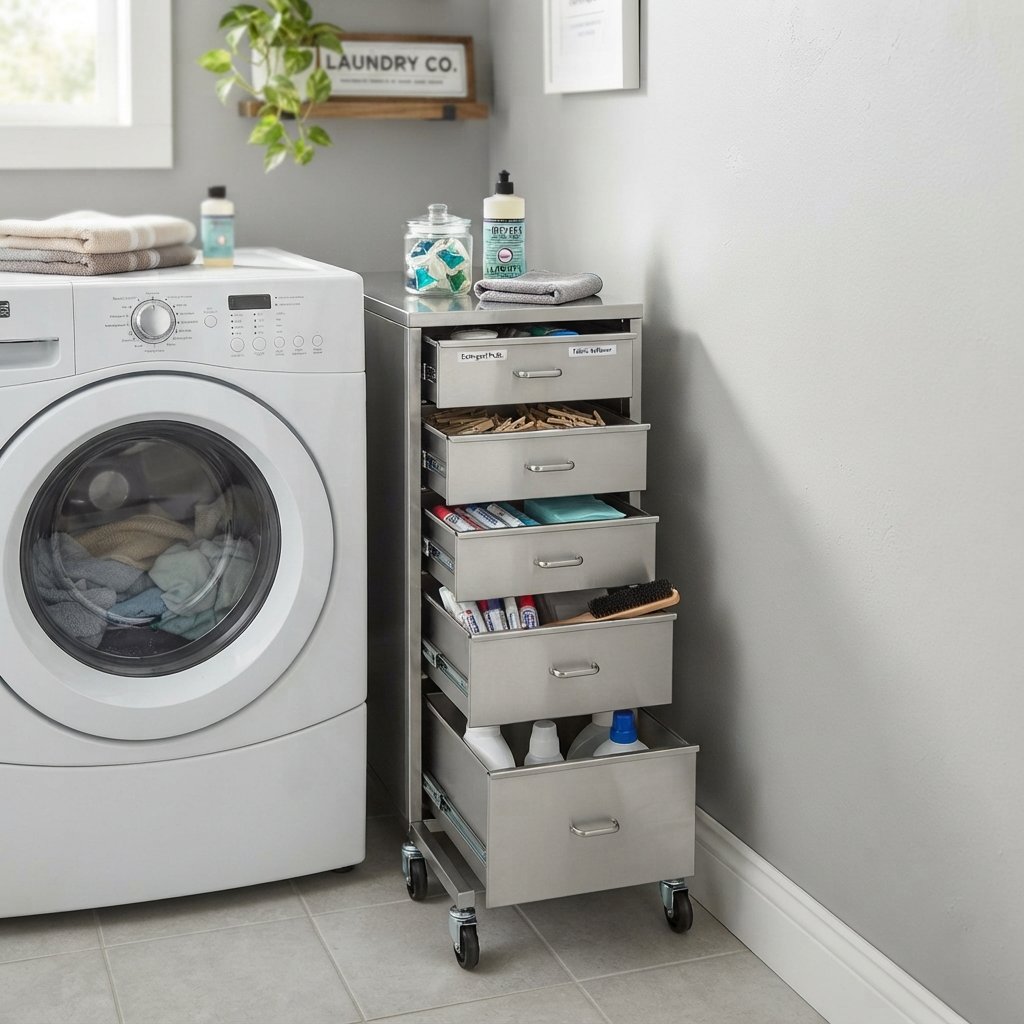 30 Tiny Laundry Room Ideas: That Prove Small Spaces Can Shine 21 Slim Rolling Cart Tiny Laundry Room Ideas