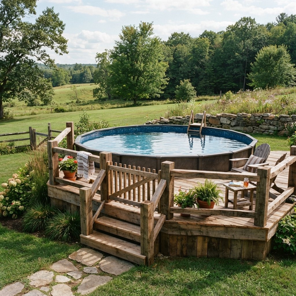 30 Above Ground Pool Deck Ideas to Transform Your Backyard 23 Rustic Above Ground Pool Deck Ideas