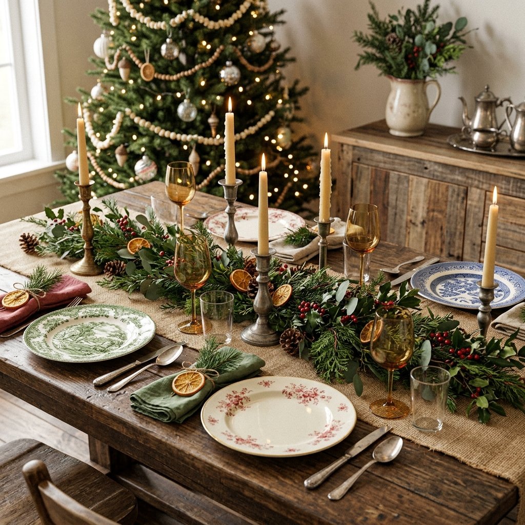 30 Vintage Christmas Decor Ideas That Bring Classic Holiday Charm to Your Home 17 Rustic Vintage Christmas Table Ideas