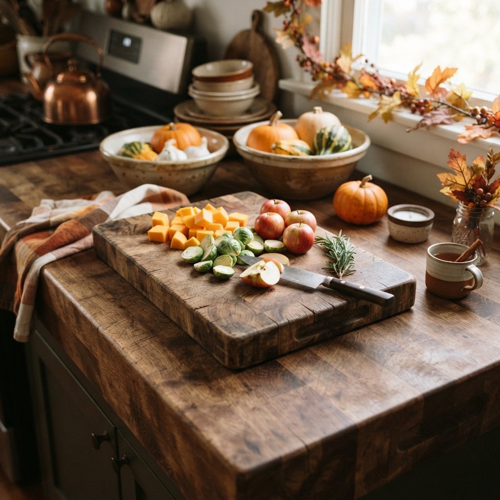 30 Fall Kitchen Ideas: To Warm Up Your Space This Season 4 Rustic Wood Countertop Fall Kitchen