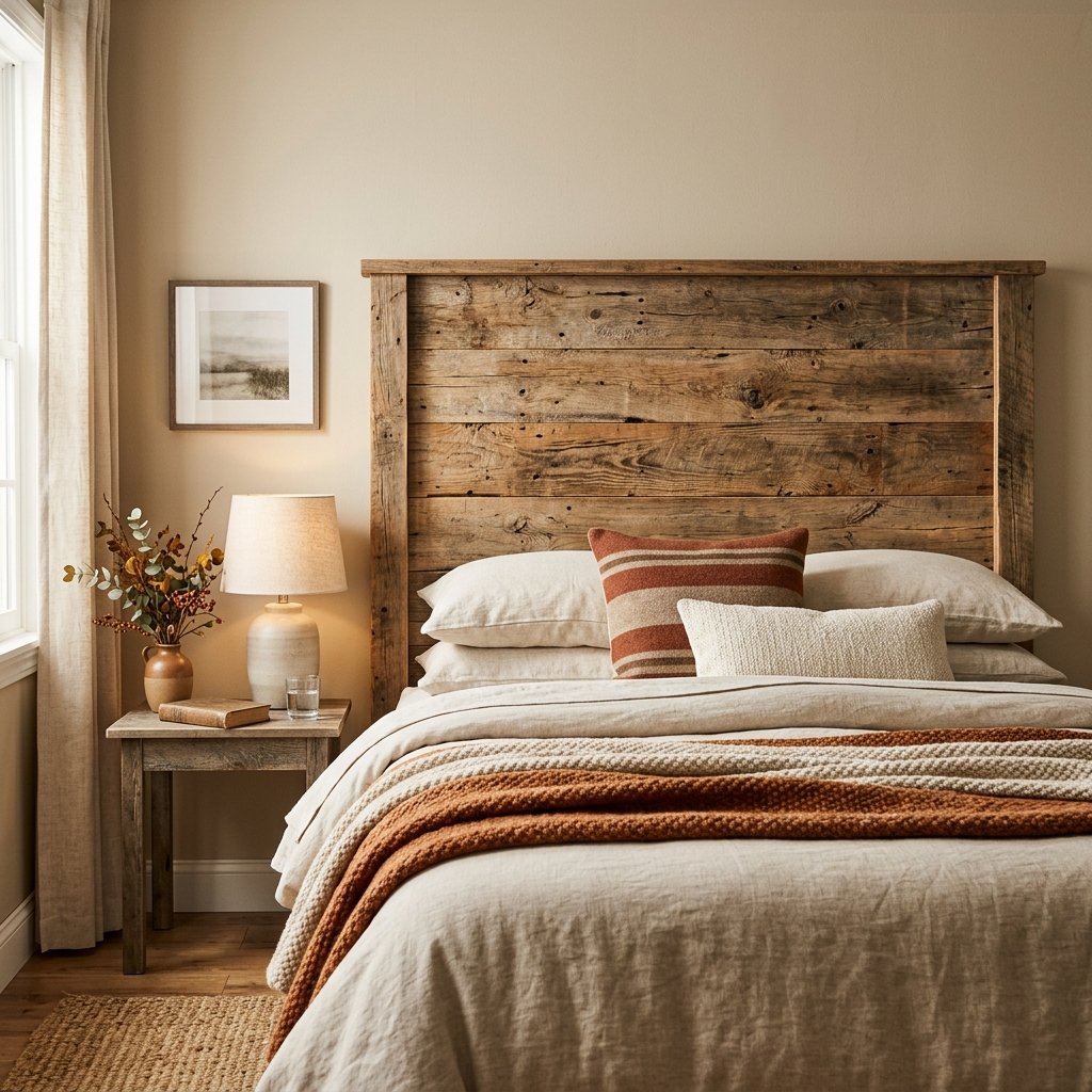 30 Cozy Fall Bedroom Ideas You'll Be Obsessed With This Autumn 9 Rustic Wood Headboard Idea