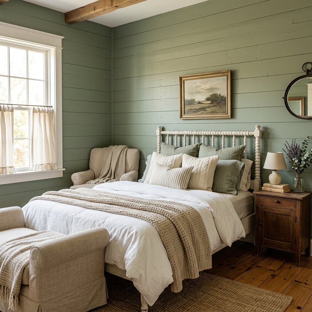 30 Sage Green Bedroom Ideas: Fresh Looks to Try Today 22 Sage Green Farmhouse Bedroom Ideas