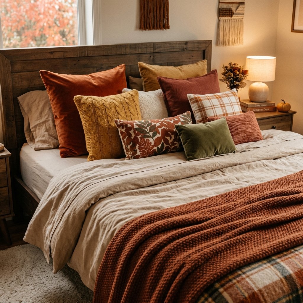 30 Aesthetic Fall Bedroom Ideas for a Cozy Autumn Vibe 28 Seasonal Throw Pillow Ideas