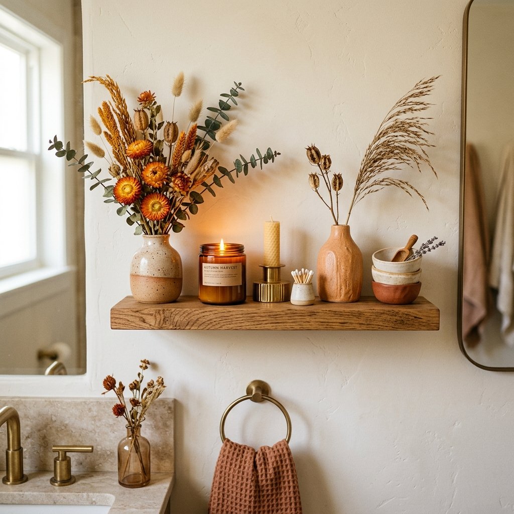 30 Fall Bathroom Decor Ideas Small Bathroom, Big Fall Vibes 31 Small Shelf Styling Ideas