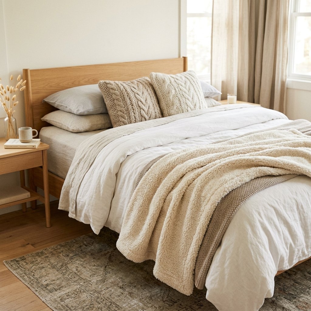 30 Fall Bedroom Aesthetic Ideas: That Feel Warm,Cozy & Effortless 24 Sherpa Blanket Layering Ideas