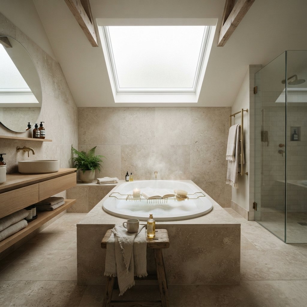 30 Luxury Spa Bathroom Ideas for the Ultimate Self Care Experience 27 Skylight Spa Bathroom Ideas