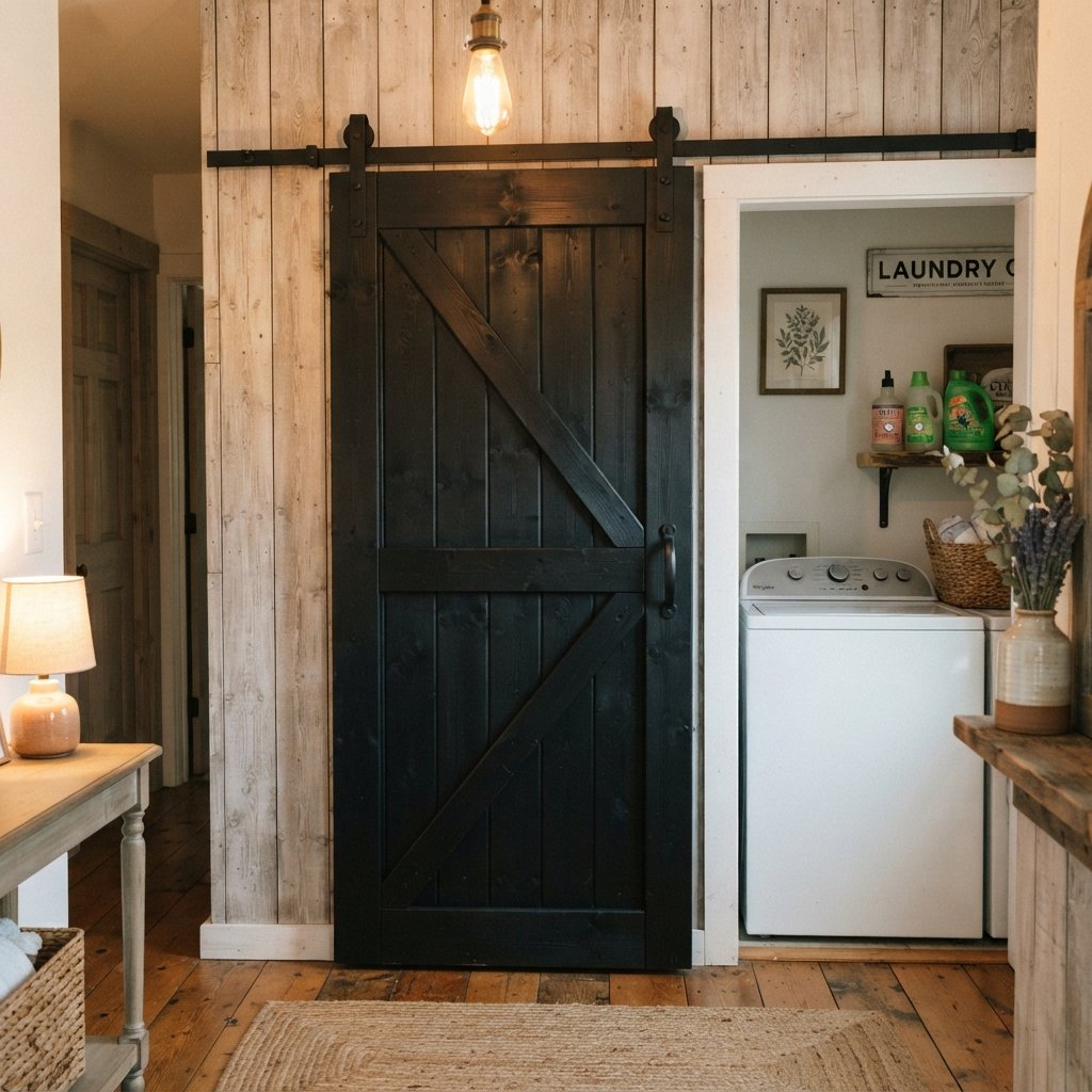 30 Tiny Laundry Room Ideas: That Prove Small Spaces Can Shine 9 Sliding Barn Door Tiny Laundry Room Idea