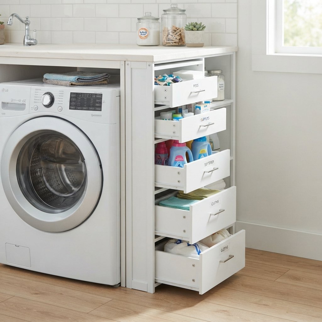 30 Tiny Laundry Room Ideas: That Prove Small Spaces Can Shine 7 Vertical Storage Tower Tiny Laundry Room Idea