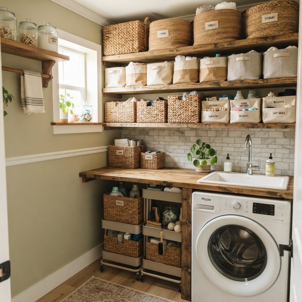 30 Tiny Laundry Room Ideas That Make Small Spaces Look Stylish & Functional 26 Small Laundry Room Storage Basket Ideas